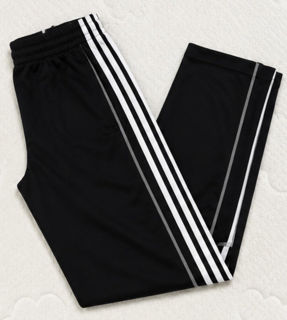 Adidas Men’s 2XT Black 3 Stripe Track Pants Athletic Zip Ankle Joggers